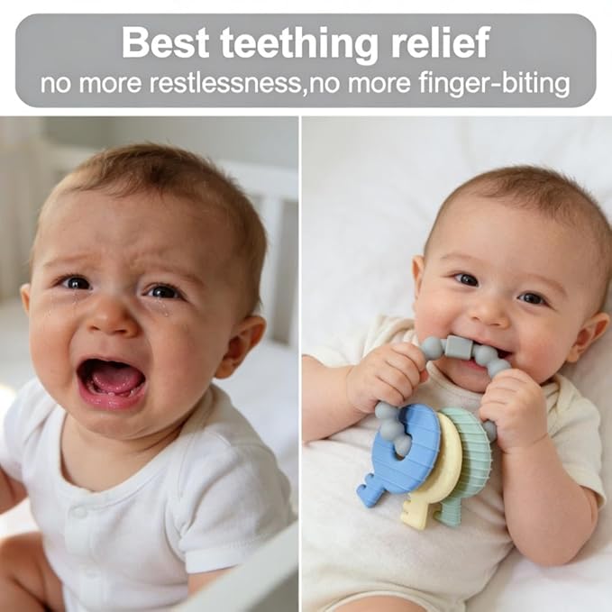 Baby Teether Keys,Teething Keys Toys for 3 to 18 Months Infants Toddler Sensory Chew Toys BPA-Free Toy for Baby Teething Relief(Grey)