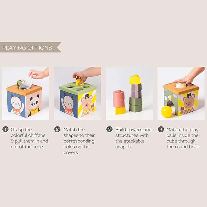 Taf Toys Multi-Sensory Montessori Baby Toy Infant Toys 6-12 Months 16pcs Pieces Baby Tissue Box Toy, Shape Sorter, Play Balls Learning Toys Toddlers 1-3 Motor Skills Development Toddler Activity Cube