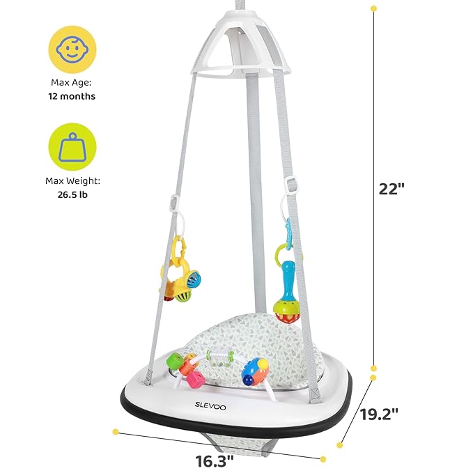 Slevoo Baby Jumper, Baby Door Jumper with Bumper, Play Tray and Two Jingle Rattles