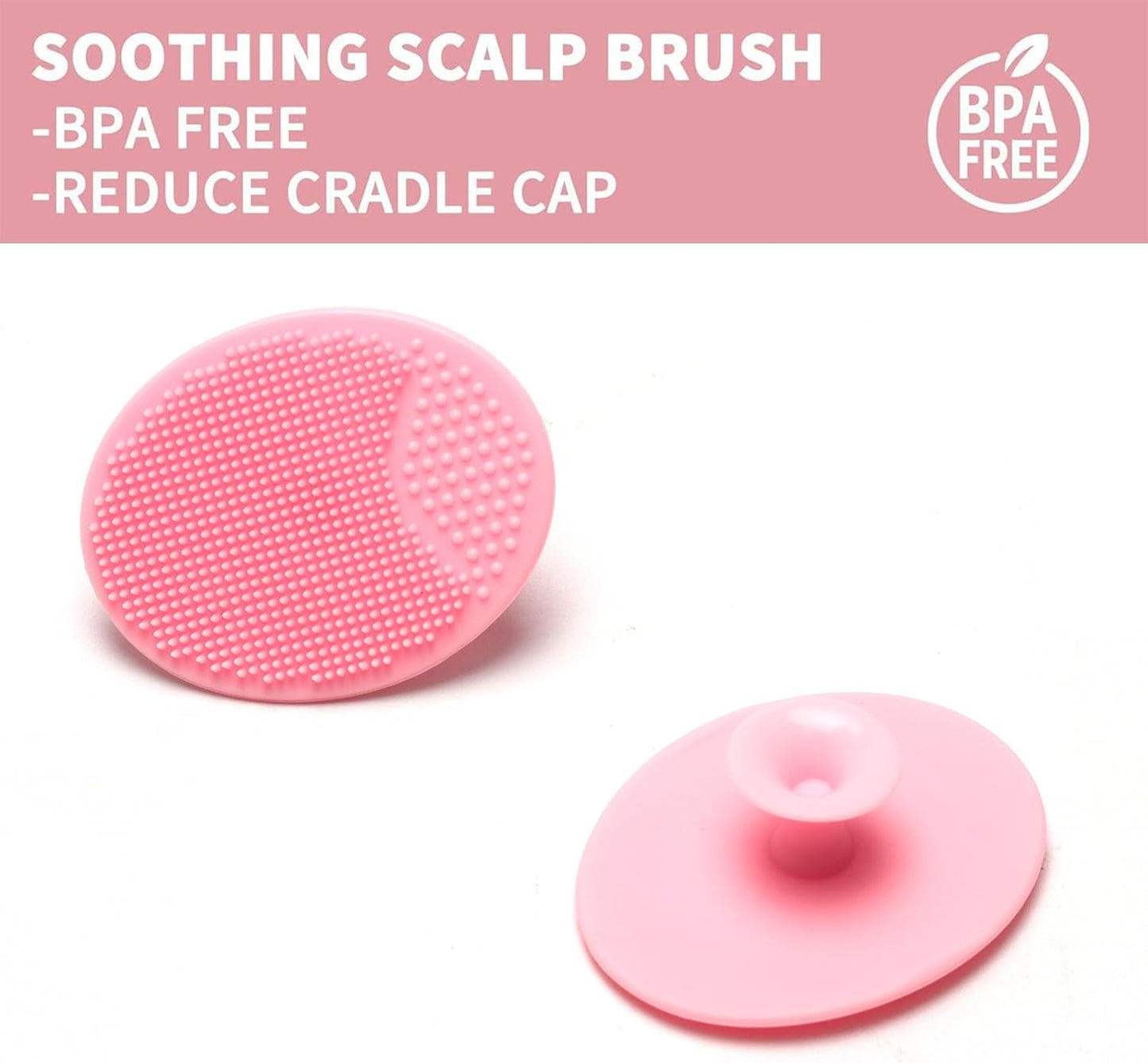 Goat Baby Hair Brush Set, Wooden Comb Massage Scalp Comb, Safe Natural Hair Care Kit, Soft Silicone Bath Brush for Newborns Toddlers (Brush Set+ Pink Massager)