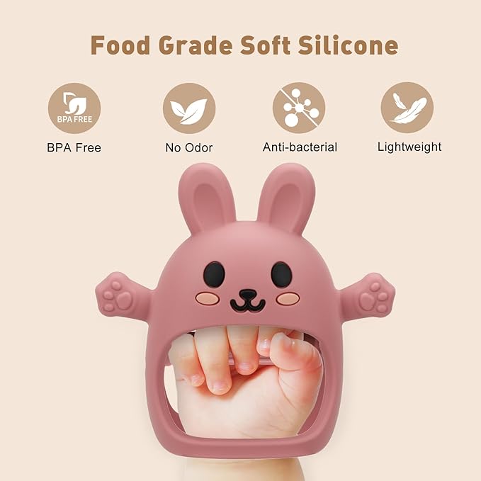 2 Pack Baby Teething Toys for 3-6 6-12 Months, Soft Silicone BPA Free Bunny Teething Mitten, Anti Drop Chew Teether Toys 0-3 6 9 12 Months for Babies Sucking Needs