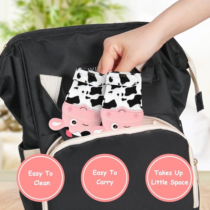 2Pack Silicone Teething Mitt, Cow Baby Teething Toy for 0-6 6-12 Months, Food Grade Silicone Infant Teething Mitten, BPA-Free Baby Chew Toys for Pain Relief, Sucking Needs