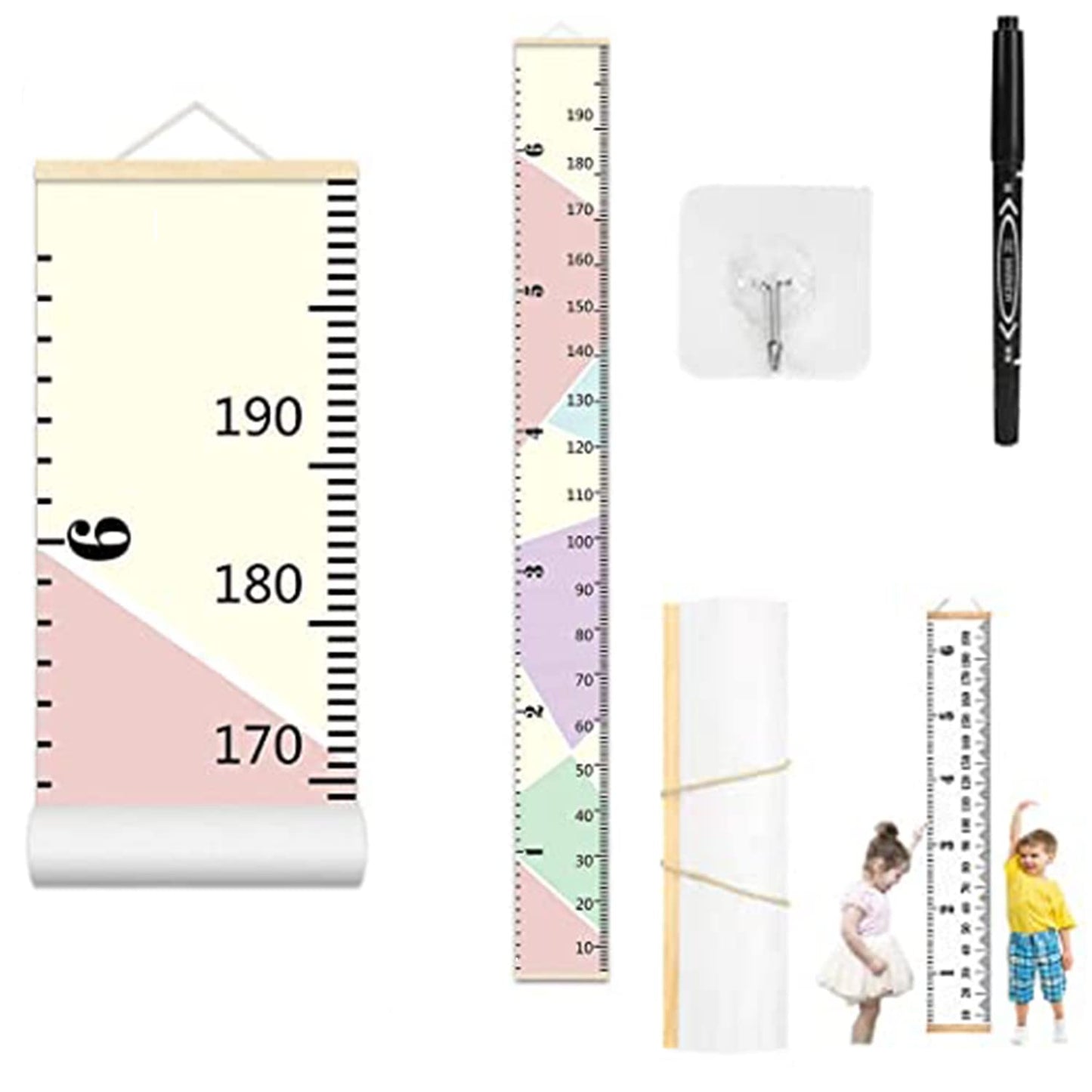 Growth Chart Wall Hanging, Portable Kids Wall Ruler Removable Height Measure Chart for Boys Girls Growth Ruler from Baby to Adult for Child's Room Decoration 79''7.9'' (Pink)