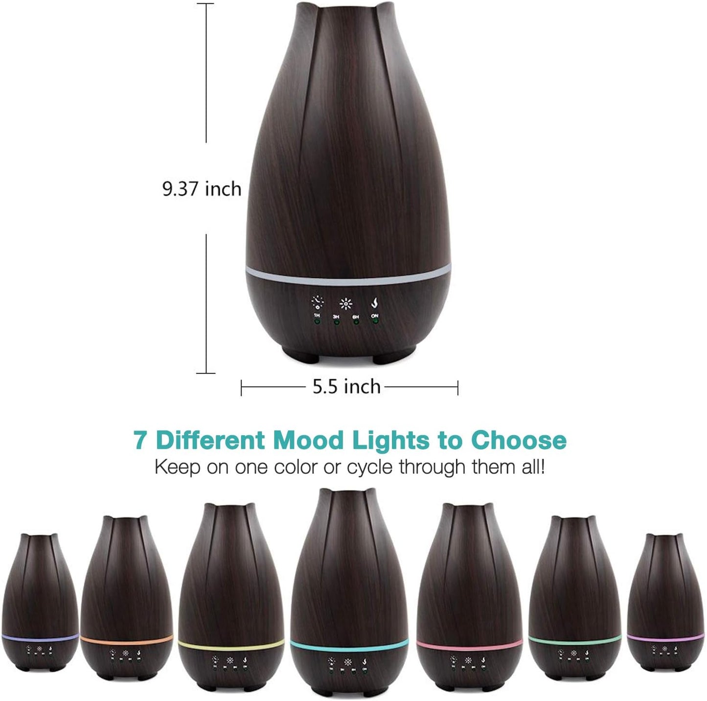 HealthSmart Essential Oil Diffuser, Cool Mist Humidifier and Aromatherapy Diffuser with 500ML Tank Ideal for Large Rooms, Adjustable Timer, Mist Mode and 7 LED Light Colors, Brown (Pack of 2)