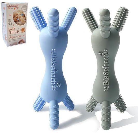 3D Baby Teether, BPA-Free Multi-Texture Silicone Teething Stick Toy,360-Degree Textured Design, Easy-Grip Design for Infants and Toddlers (Blue, 3D)