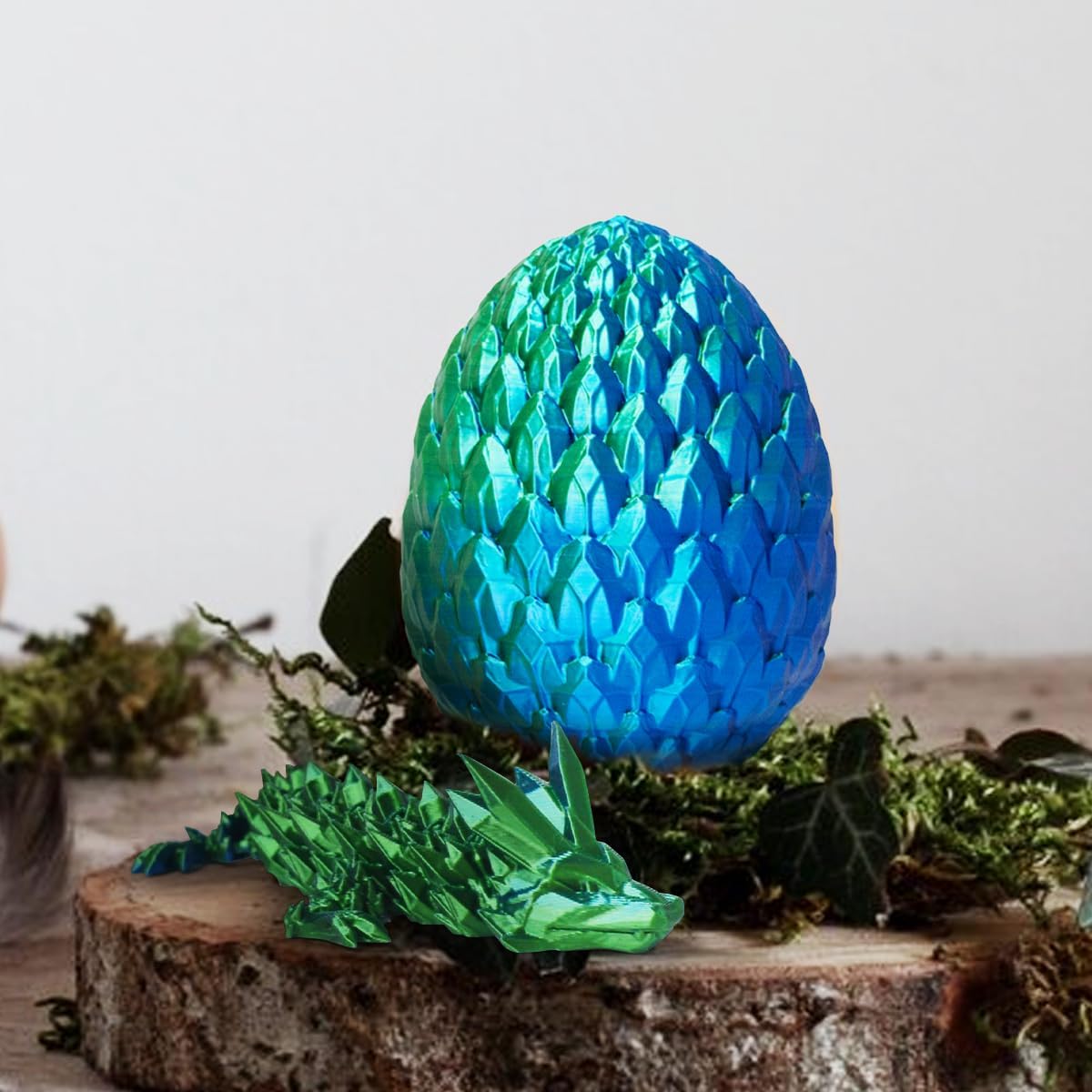 3D Prited Dragon,3D Printed Dragon in Egg, Home Office Decor Executive Desk Toys， Fidget Toys for Adults and Kids (Blue&Green)
