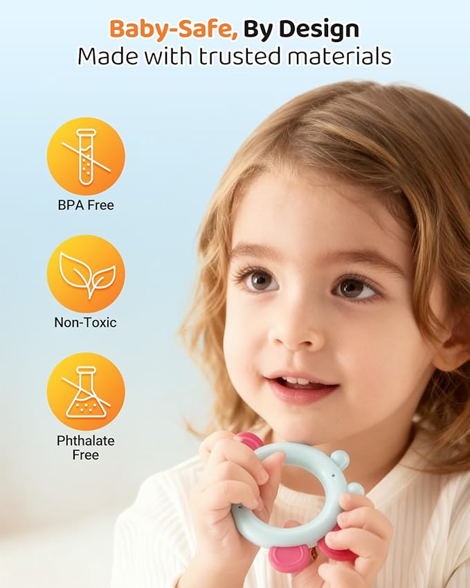 Baby Rattles & Teethers Toys 10-Piece Set, Sensory Toys for 0-12 Months Newborn Infants，Developmental Baby Shower Gift with Gift Box for Boys and Girls(BPA Free)