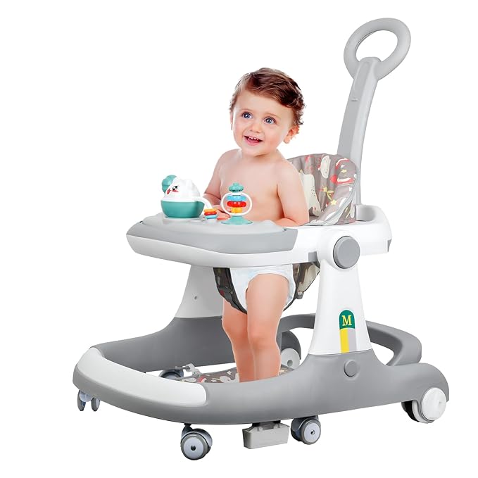 5 in 1 Baby Walker - Walkers for Babies 6-18 Months Adjustable Height, Baby Walker with Wheels, Baby Walkers for Boys, Baby Walker with Foot Pads/Handles, Baby Walker Portable Foldable