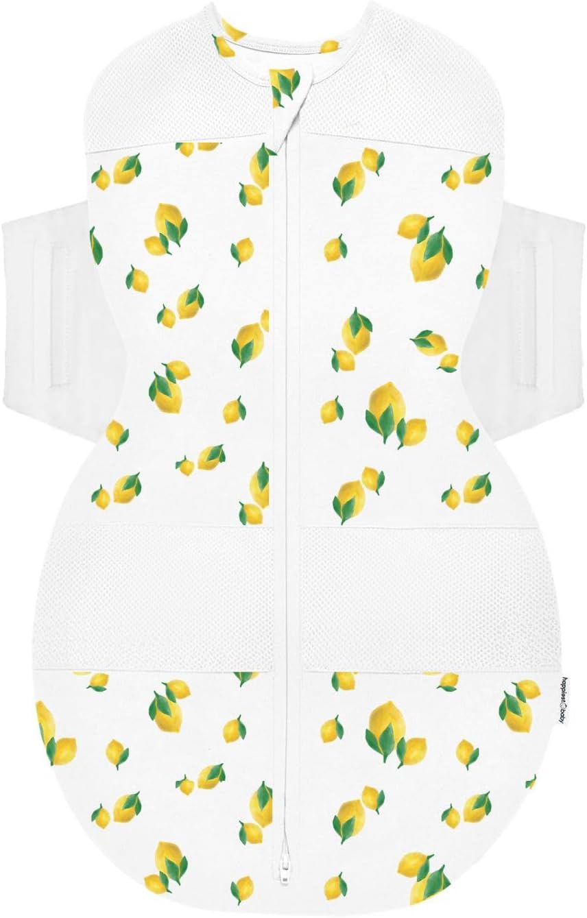 Happiest Baby SNOO Sleep Sack - 100% Organic Cotton Baby Swaddle Blanket - Doctor Designed Promotes Healthy Hip Development (Ivory Lemons, Medium)