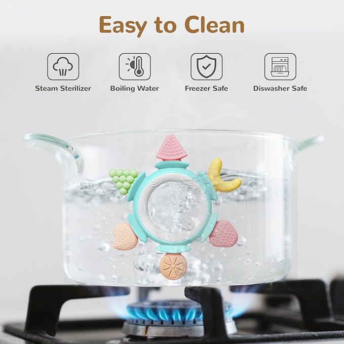 Hooku Silicone Teethers for Babies 6-12 Months, Teething Toys for Babies 0-6 Months, Baby Fruit Teethering Rings, BPA Free Baby Chew Toys, Infants Gifts