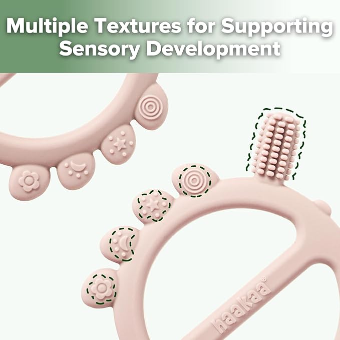 Haakaa Silicone Crab Baby Teether,Teething Toys,360°Baby Toothbrush Head for Infant Self-Brushing Training,Food-Grade Silicone,Blush