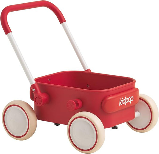 PULA Baby Push Walker with Wheels Toddler Wagon for First Learner Baby Toys 6-12 Months, 1 Year Old Birthday Gifts, Indoors and Outdoors (Red)