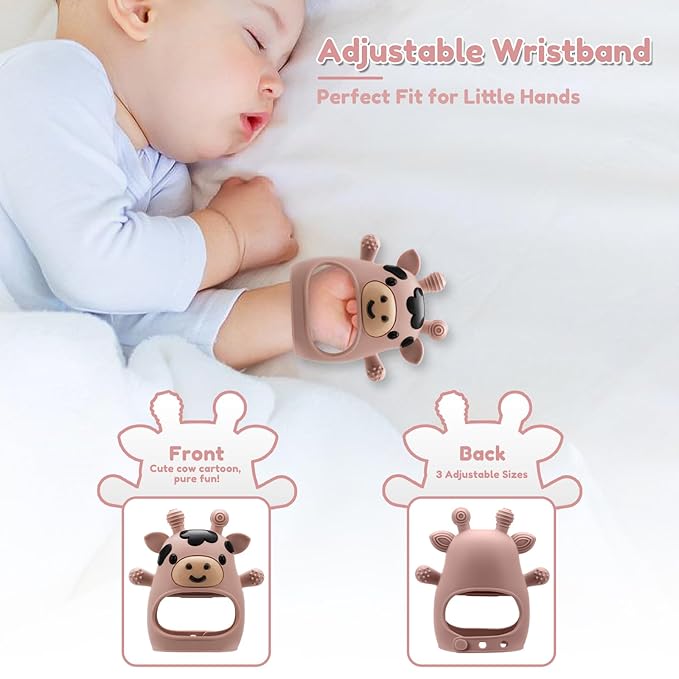 2 Pack Baby Teething Toys 0-6 6-12 Months, Adjustable Anti Dropping Wrist Teething Mittens, Food Grade Silicone Baby Chew Toys for Sucking Needs Teether for Newborns Infants Teething Relief