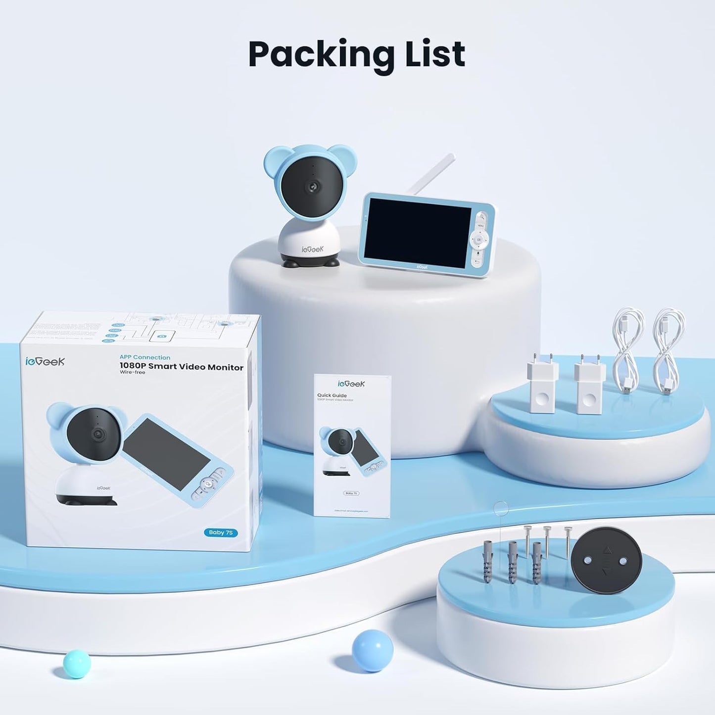 ieGeek 1080p Baby Monitor with Night Vision, 5" LCD Screen&Phone App Control, PTZ, 3000mAh Battery, Automatic Tracking, Cry&Motion Detection, Feeding Reminder, 2 Way Audio, Baby Gift