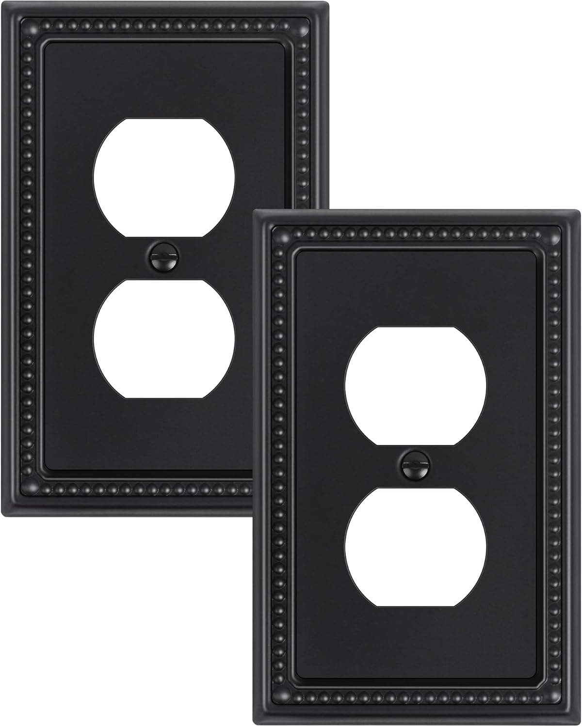 2-Pack Duplex Outlet Cover, Black Metal Wall Plates for Electrical Outlets, 1 Gang Receptacle Light Switch Cover, Pearls Beaded Decorative Switch Plates and Outlet Covers