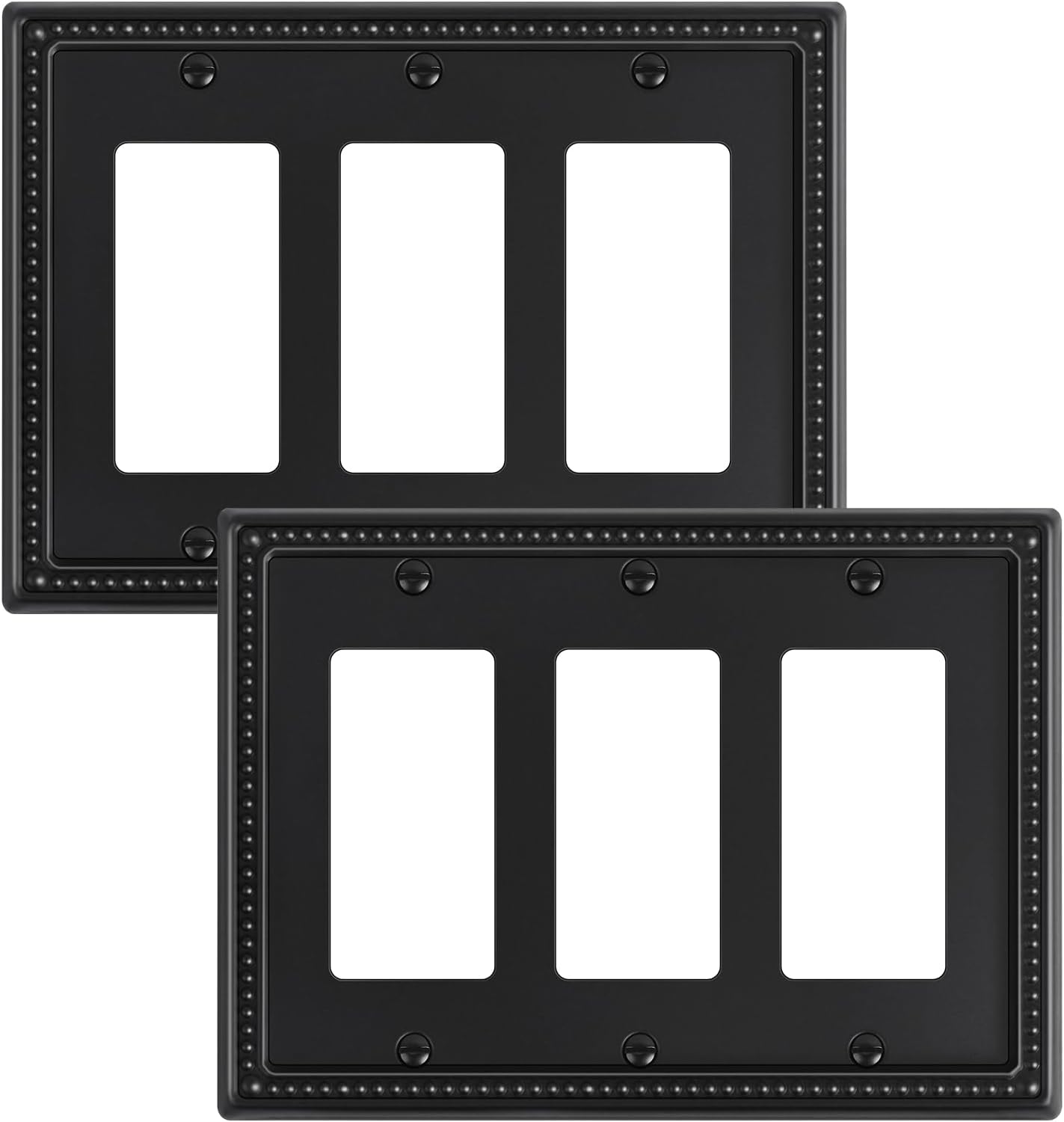 2-Pack Triple Decorator Outlet Cover Plate, Black Pearls Decorative Switch Plates and Outlet Covers, Metal Wall Plates for Electrical Outlets, Receptacle, GFCI Outlet, Dimmer Switch