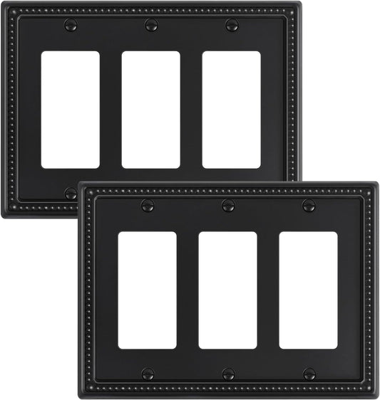 2-Pack Triple Decorator Outlet Cover Plate, Black Pearls Decorative Switch Plates and Outlet Covers, Metal Wall Plates for Electrical Outlets, Receptacle, GFCI Outlet, Dimmer Switch