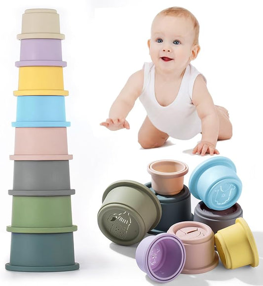 ZZYFGH Stacking Cups Toy for Baby, 8Pcs Nesting Cups with Pattern Fun Educational Montessori Gifts Cups Toys for Toddler 1-3