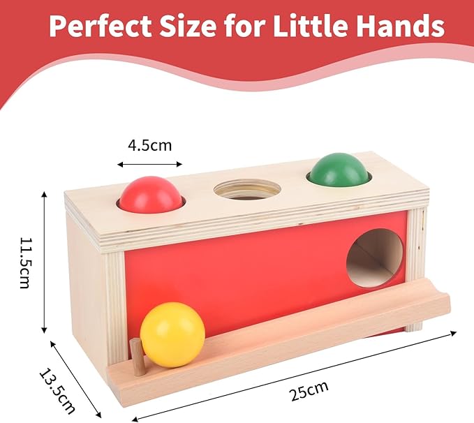 Montessori Object Permanence Box for Baby 6 Months+,Wooden Ball Drop Toy, Early Learning Activity, Educational Cause and Effect Game, Developmental Gift for Boys Girls