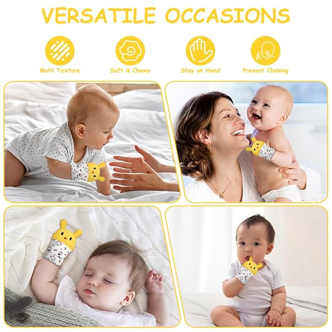 2Pack Silicone Teething Mitt, Rabbit Baby Teething Toy for 0-6 6-12 Months, Food Grade Silicone Infant Teething Mitten, BPA-Free Baby Chew Toys for Pain Relief, Sucking Needs