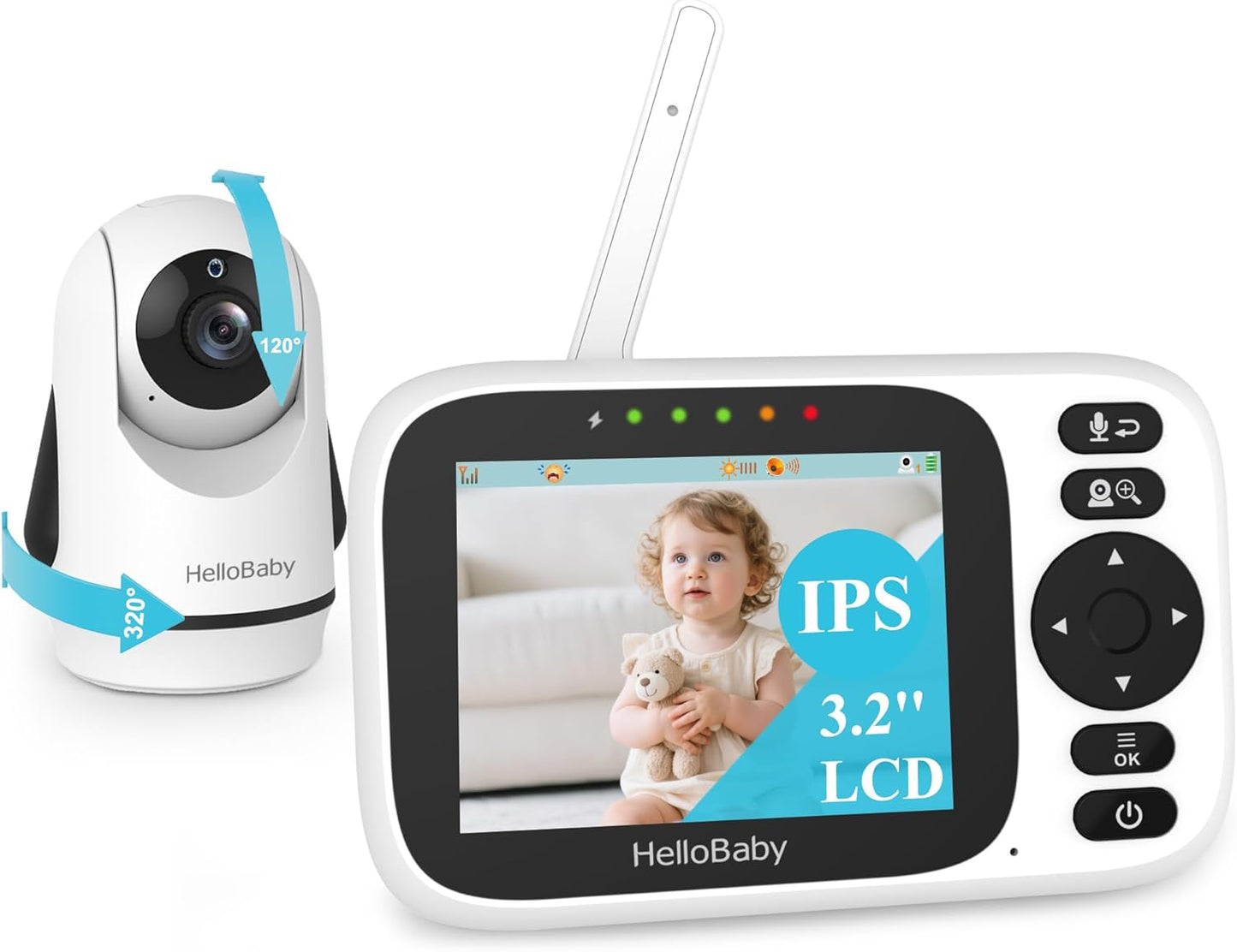 HelloBaby Baby Monitor with 3.2'' IPS Screen - Baby Camera Monitor with Remote Pan-Tilt-Zoom Camera No WiFi, Infrared Night Vision, 1000ft Wireless Connection