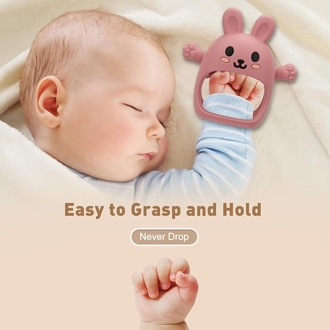 2 Pack Baby Teething Toys for 3-6 6-12 Months, Soft Silicone BPA Free Bunny Teething Mitten, Anti Drop Chew Teether Toys 0-3 6 9 12 Months for Babies Sucking Needs