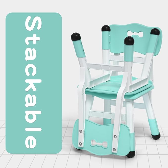 4 Piece Kids Chair Set 3 Levels Adjustable Stackable Kids Chairs Ideal for Playrooms, Schools, Daycares and Homes Washable and Easy to Clean Max Weight 220LB(Mint Green4Piece Set)