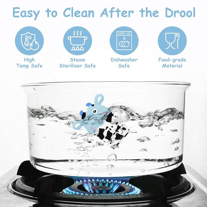 2Pack Silicone Teething Mitt, Cow Baby Teething Toy for 0-6 6-12 Months, Food Grade Silicone Infant Teething Mitten, BPA-Free Baby Chew Toys for Pain Relief, Sucking Needs