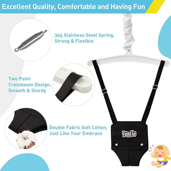 FUNLIO 2 in 1 Swing Set for Toddler & Baby Jumper, Heavy Duty Kids Swing & Bouncer with 4 Sandbags, Foldable Metal Stand for Indoor/Outdoor Play, Easy to Assemble and Store - Black