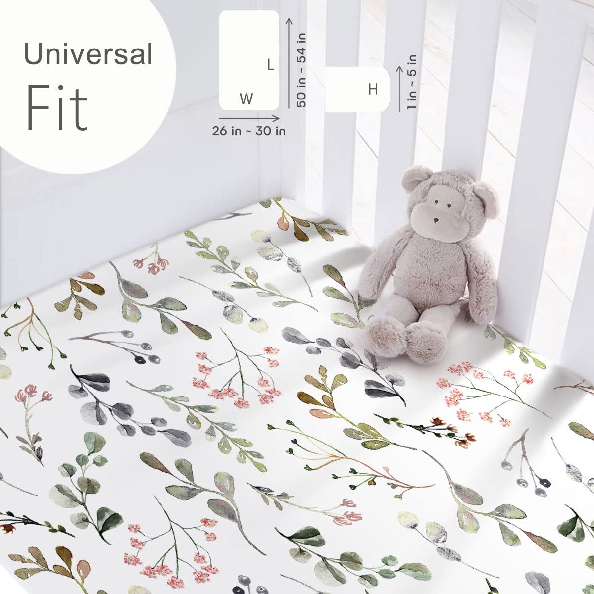 GRSSDER Stretchy Ultra Soft Jersey Knit Fitted Pack n Play Sheets Set 2 Pack， Portable Pack and Play/Mini Cribs Sheets for Girls，Stylish Watercolor Rose and Flora