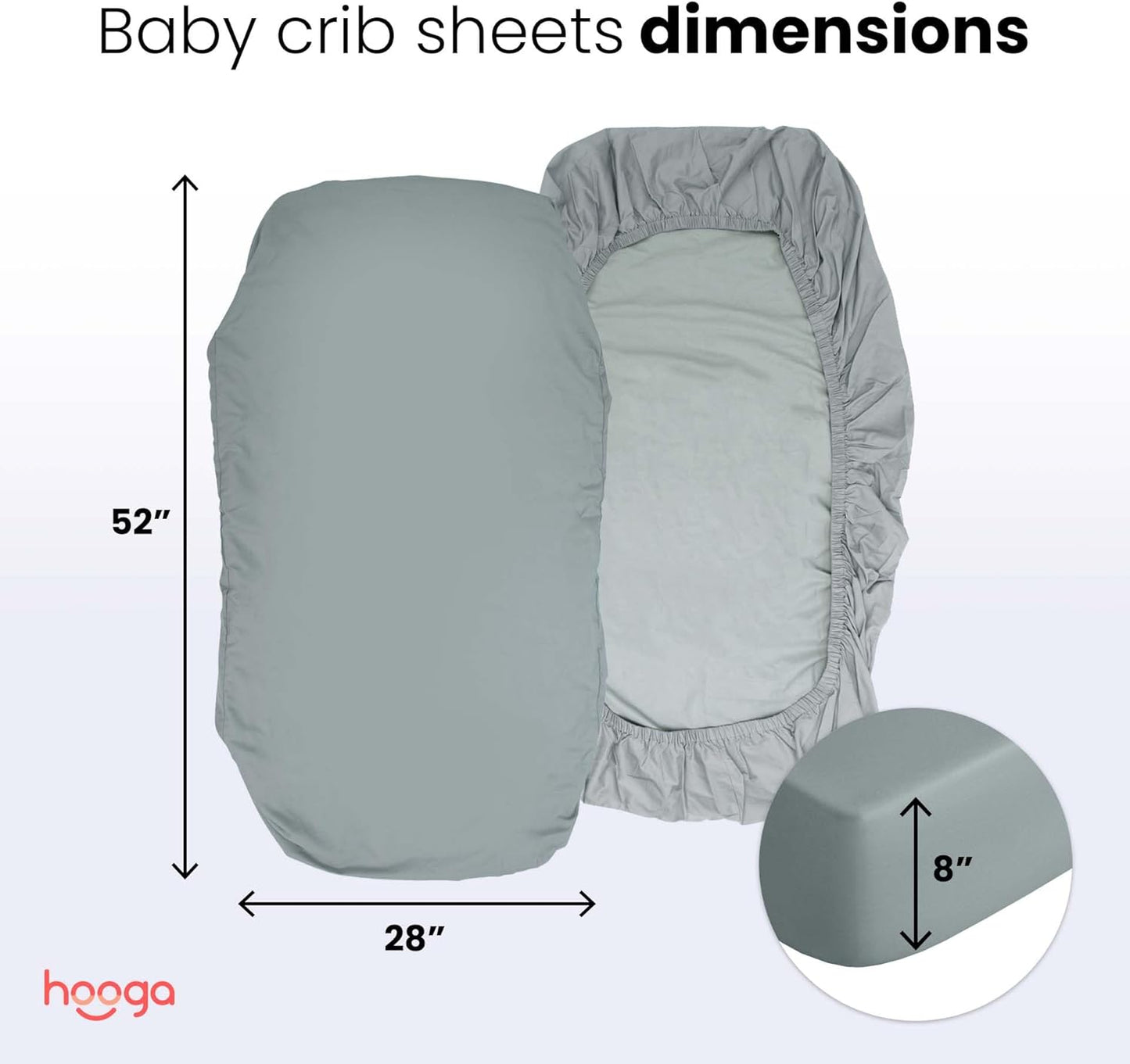 Hooga Grounding Crib Sheet, Organic Fitted Grounded Sheet for Baby Crib, Earth Connected Bedding (52”x28”x8”) Pure Silver Fiber and Cotton, Grounding Cord Included. Gray