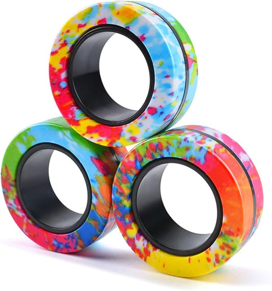 3Pcs Magnetic Rings Fidget Toy Set, Idea ADHD Anxiety Magnetic Fidget Toys Adults Fidget Spinner Rings for Relief, Christmas Stocking Stuffers Gifts for 8 9 10 11 12 13+ Year Old Teen Boy Girl A