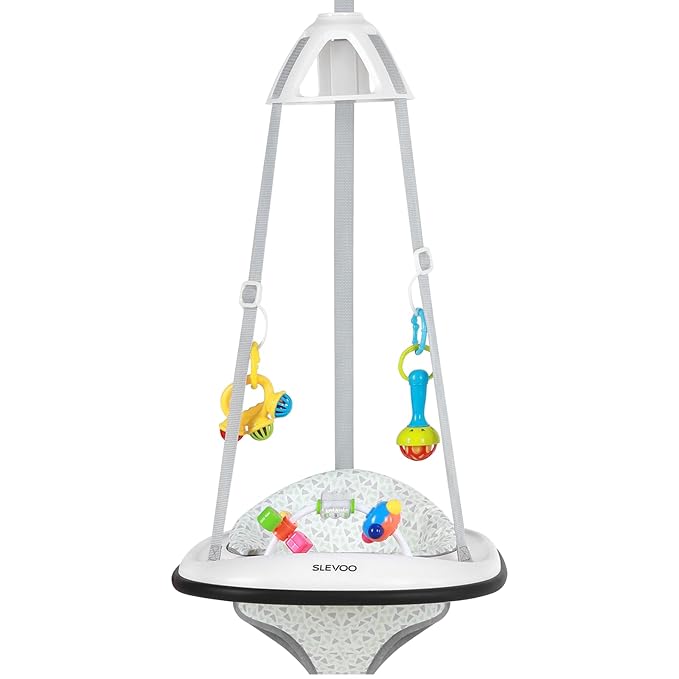 Slevoo Baby Jumper, Baby Door Jumper with Bumper, Play Tray and Two Jingle Rattles