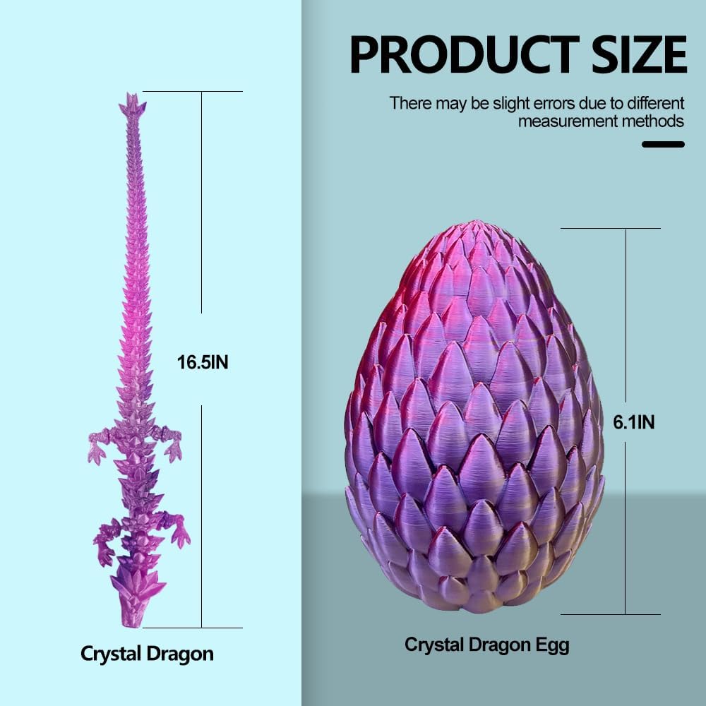 3D Printed Dragon with Dragon Egg 16.5'' Articulated Dragon Crystal Dragon Fidget Dragon Egg Toys Executive Desk Toys (Blue Green, Dragon Only)