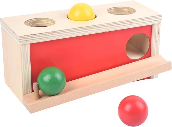 Montessori Object Permanence Box for Baby 6 Months+,Wooden Ball Drop Toy, Early Learning Activity, Educational Cause and Effect Game, Developmental Gift for Boys Girls