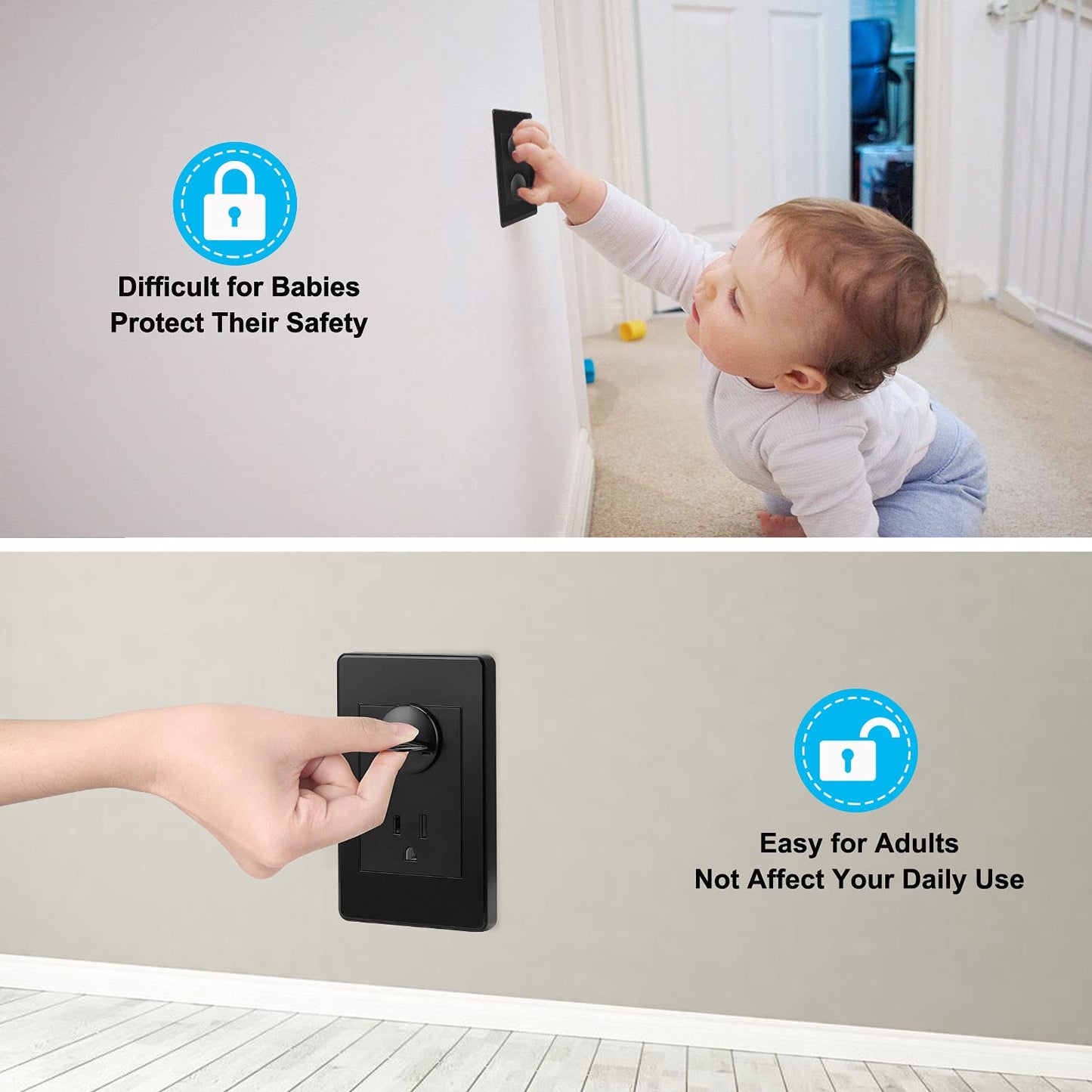 52 Pack Black Safety Outlet Covers Baby Proofing, Electrical Socket Outlet Plugs 3-Prong Child Proof for Kids House