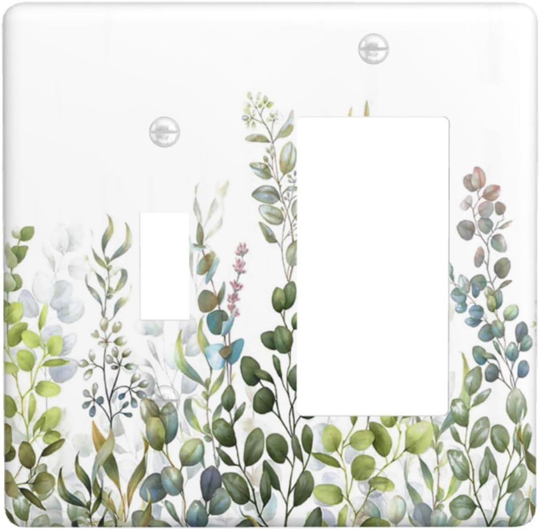 Green Eucalyptus Leaf Plant Herbs Springnature Outlet Covers 1 Toggle 1 Rocker Combination Decorative Wall Plate Electrical Switch Plates Light Switch Cover Plate for Bed Room Living Room Decor
