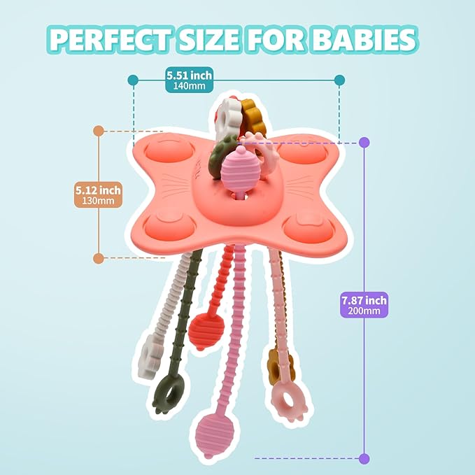 Silicone Montessori Sensory Toys for 18 Months Baby, Drawstring Activity Toy, Early Learning Fine Motor Skills Toys, Car Seat Airplane Travel Teething Toys (Pink)