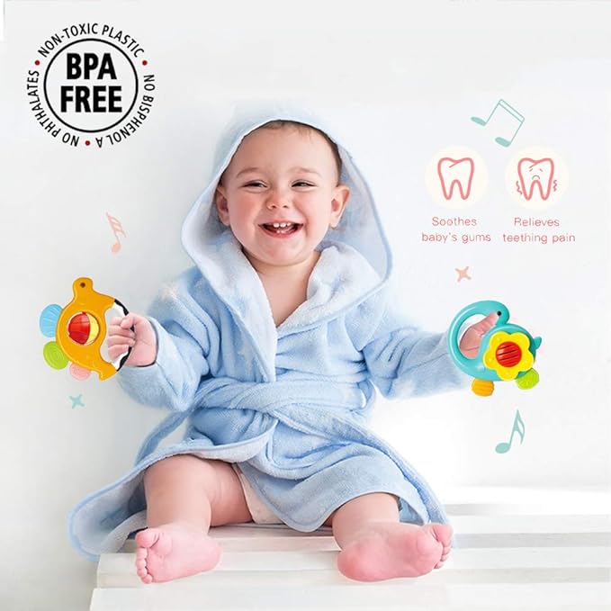 Baby Rattles Sets Teether, Shaker, Grab and Spin Rattle, Musical Toy Set, Early Educational Toys Gifts for 3, 6, 9, 12 Month Baby Infant, Newborn
