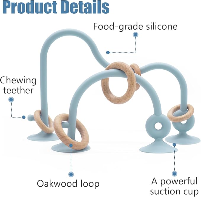 Montessori Educational Toys For Infant Toddlers, High Chair Toys With Suction Cups For Toddlers 0-6 M+ Food Grade Silicone Teething toy For Toddler 6M+, Parent-Child Baby Toy Set 12 18 M+ (Dusty Blue)