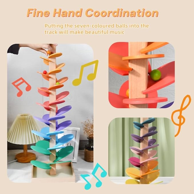 Wooden Marble Run Music Tree |Montessori Educational Ball Drop Toy for Kids Ages 4-8 |Marble Runs for Kids with Musical Track &Color Sorting |Natural Waldorf Wooden Toys Gift for Boys & Girls