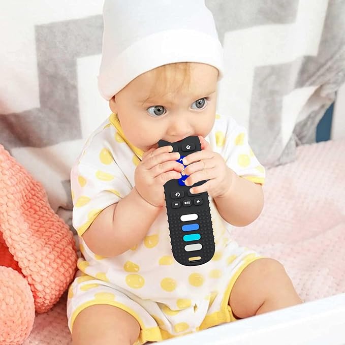 Silicone Baby Teething Toys,Teething Toys for Babies 3 6 18 24 Months,Baby Silicone Chew Toys,Remote Control Shape Teether Toys,BPA Free(N-Black)