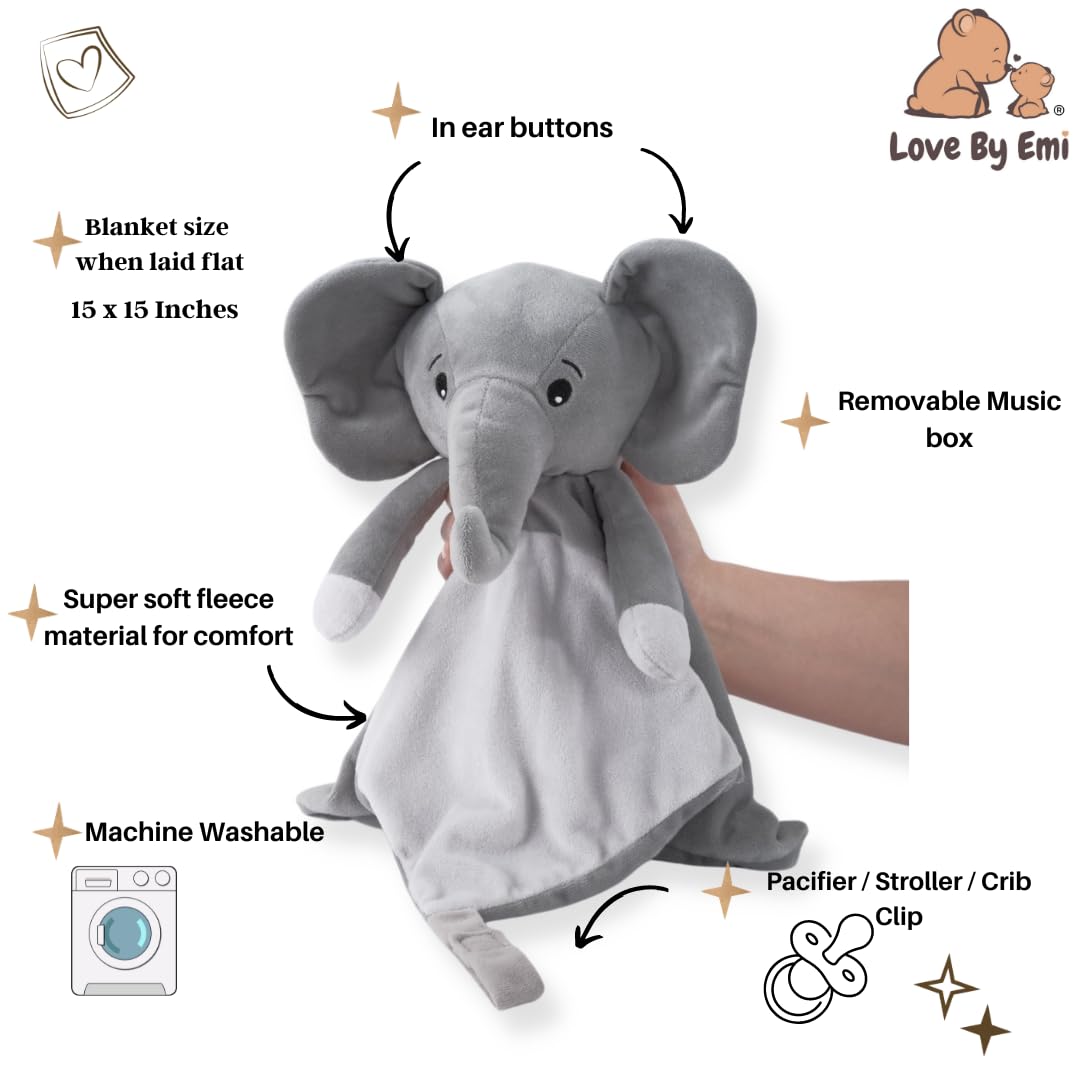 4-in-1 Sound Machine, Baby Lovey, Blanket - White Noise & Lullaby Plush Elephant Calms & Reduces Wakeups, Helps Toddler Sleep Longer - Proven Sleep Aid -Musical BPA-Free, Machine Washable Newborn Gift