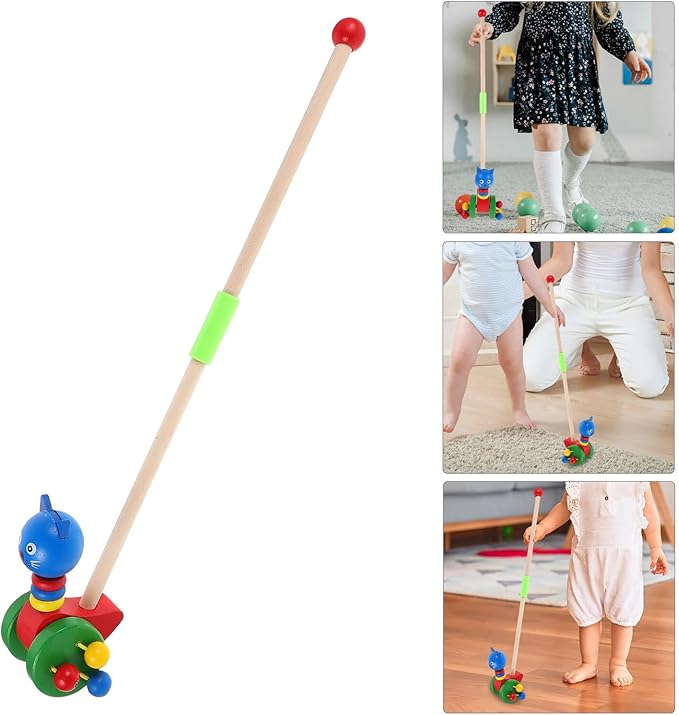 Wooden Cartoon Animal Push Walker for Walker Push with Stable Design Material Promotes Motor Skill Development and Social Interaction for Boys