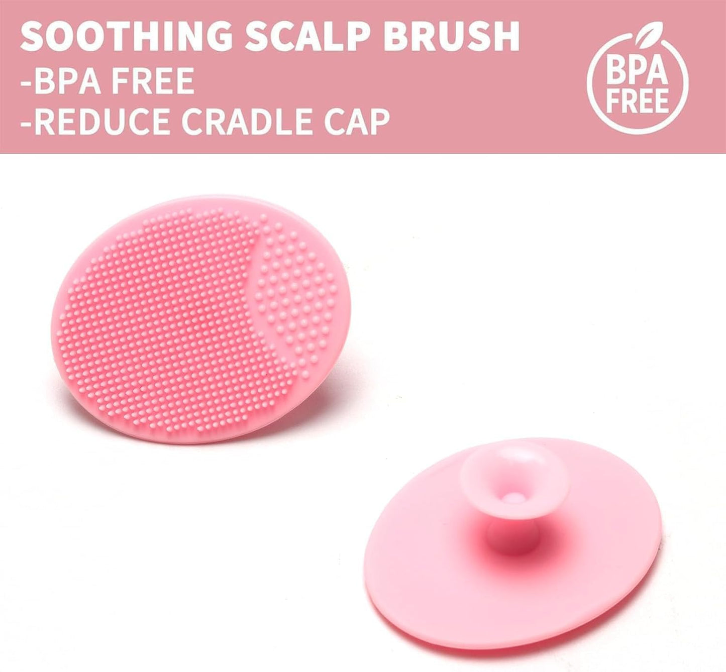 Goat Baby Hair Brush Set, Safe Natural Hair Care Kit with Wooden Soft Bristles Hairbrush Comb Pink Silicone Bath Brush for Newborns Toddlers (3pcs Set)