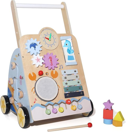Multifunctional Baby Activity Walker Toy - 8-in-1 Learning Push Cart with Shape Sorter, Music Panel & Storage, Develops Motor Skills for Toddlers 3 Years