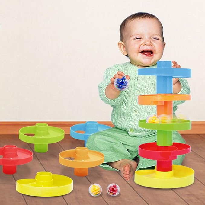 WEofferwhatYOUwant Ball Drop Toy – 14-Piece Expandable STEM Tower Set for Toddlers 9M+ | DIY Bridge, 1.8" Rattle Balls, Stackable Ramps | Safe, Durable Polypropylene | Interactive & Imaginative Play