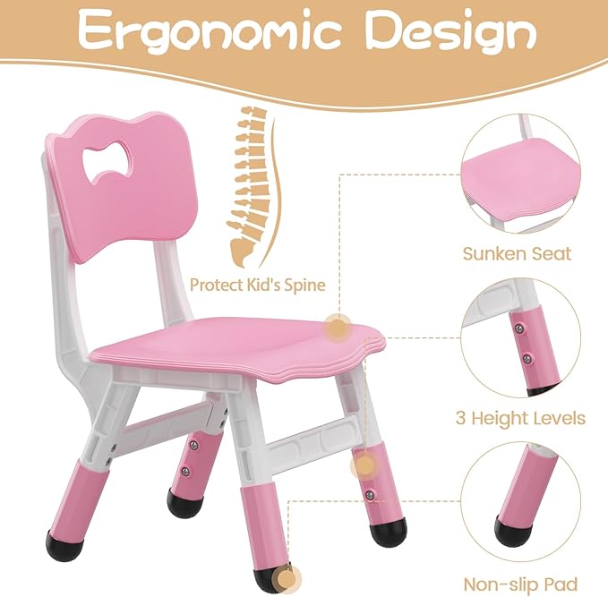 IDEALHOUSE Kids Table and 6 Chairs Set, Height Adjustable Toddler Table and Chair Set, Graffiti Desktop, Children Study Table for 6 for Home Daycare Preschool for Ages 2-10, Pink