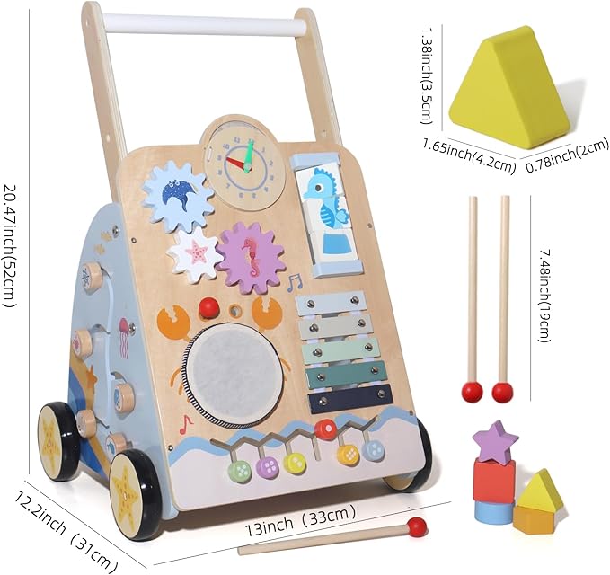 Multifunctional Baby Activity Walker Toy - 8-in-1 Learning Push Cart with Shape Sorter, Music Panel & Storage, Develops Motor Skills for Toddlers 3 Years