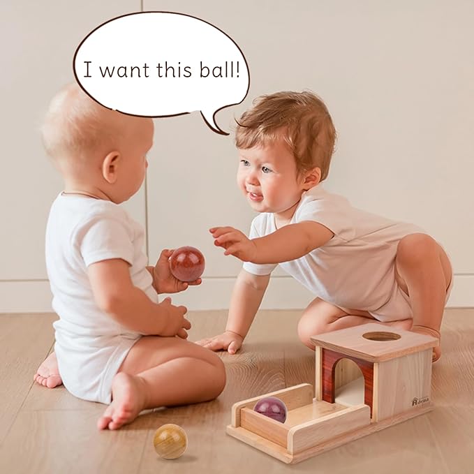 Adena Montessori Wooden Toy for 6-12 Month Baby 3 Balls,Object Permanence Box Made of Natrual Wood, Colorful Learning Education Toy for Toddler Kid 1-2 Year Old, Preschool Developmental Gift Typical